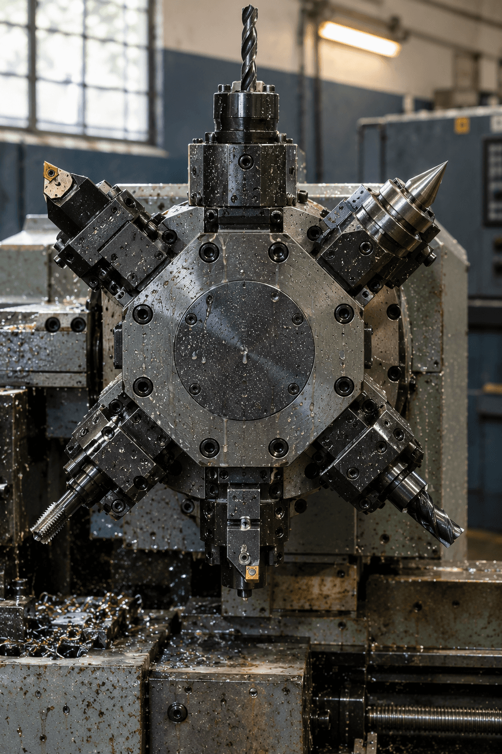 Capstan lathe turret setup