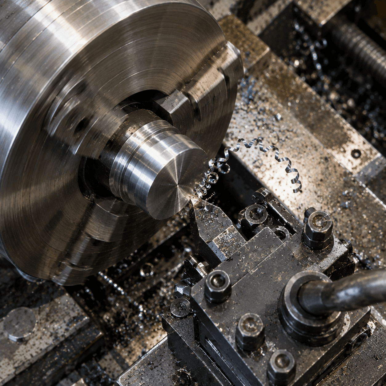 Manual lathe facing operation