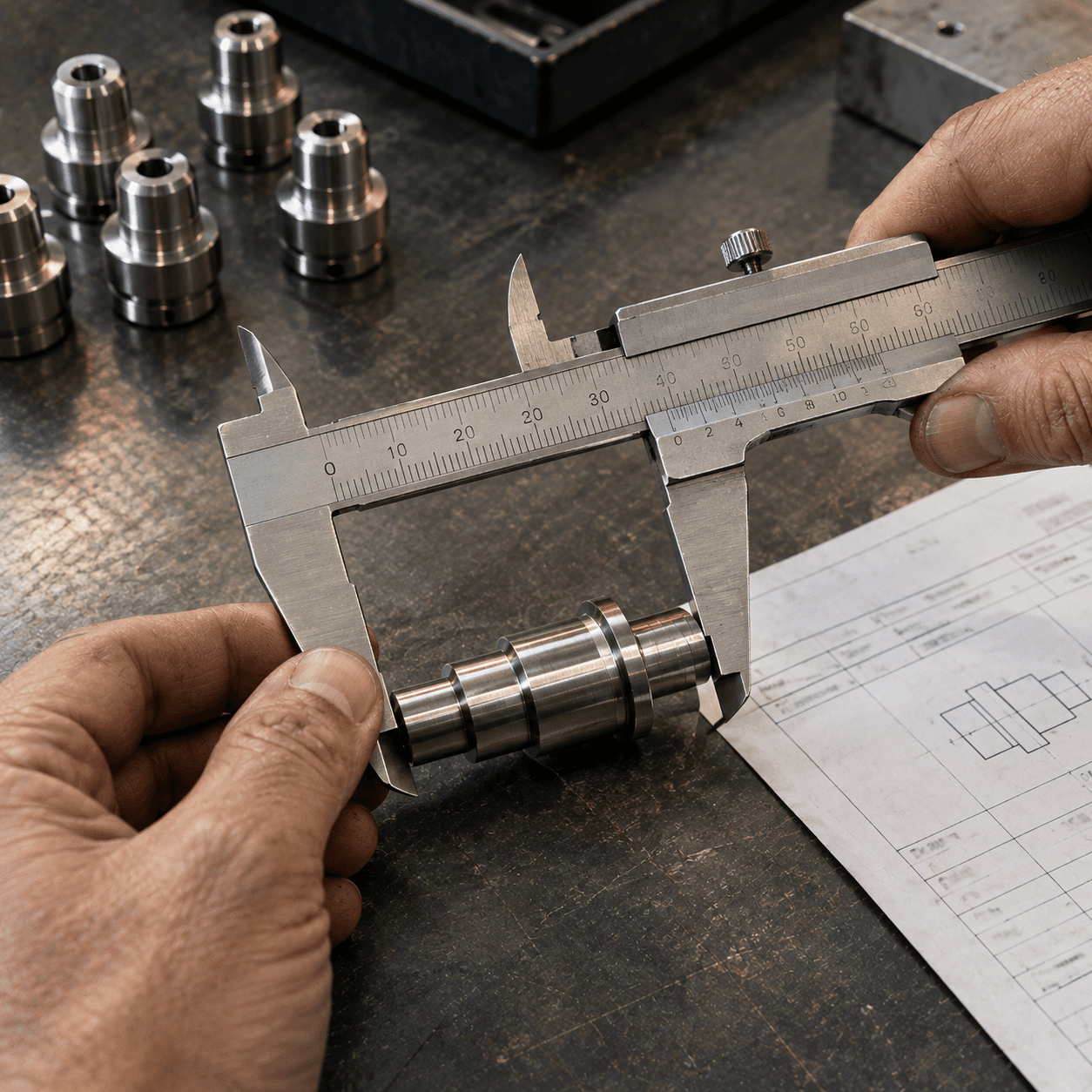 Vernier caliper inspection station